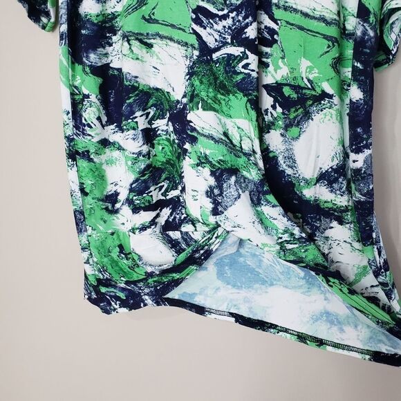 Marble Short Sleeve Oversized Cold Shoulder Green Blue Tunic Top Small XSmall - Picture 3 of 12